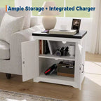 Table d'appoint de charge rustique de 60 cm avec ports USB, Type-C et prises de courant Table de chevet de style ferme avec étagère réglable pour chambre à coucher, salon
