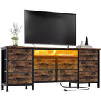 TV Stand for 65-75 Inch TV, 10 Drawer Long Dresser with Power Outlets and LED Lights, 63 Inch Entertainment Center TV Stand Dresser Storage Drawers