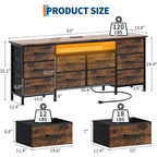 Meuble TV pour téléviseur de 65 à 75 pouces, commode longue à 10 tiroirs avec prises de courant et lumières LED, meuble de rangement de 63 pouces avec tiroirs de rangement pour centre de divertissement