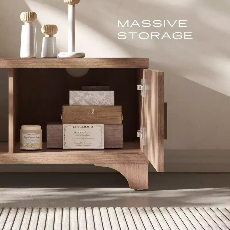 Meuble TV Mid-Century Modern pour téléviseurs de 55 à 65 po avec portes cannelées et étagère ouverte