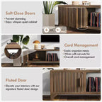 Meuble TV Mid-Century Modern pour téléviseurs de 55 à 65 po avec portes cannelées et étagère ouverte