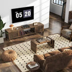 Meuble TV Mid-Century Modern pour téléviseurs de 55 à 65 po avec portes cannelées et étagère ouverte