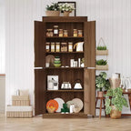 71 Tall Kitchen Pantry Cabinet, Freestanding Cupboard Storage Cabinet with Adjustable Shelves, Wooden Coffee Bar Cabinet for Living Room Kitchen