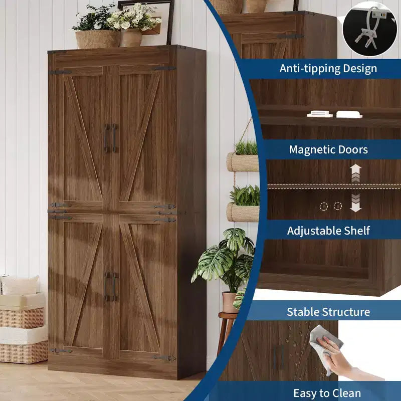 Meuble de rangement de cuisine de 180 cm de haut, placard autonome avec étagères réglables, meuble de bar à café en bois pour salon et cuisine