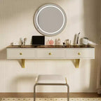 Coiffeuse murale avec tiroir et plateau en verre – Compacte