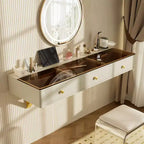 Coiffeuse murale avec tiroir et plateau en verre – Compacte