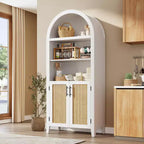 Bibliothèque arquée avec portes - Étagère de présentation ouverte à 5 niveaux avec décor en rotin, Armoire de rangement moderne pour bureau, salon, bibliothèque