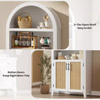 Bibliothèque arquée avec portes - Étagère de présentation ouverte à 5 niveaux avec décor en rotin, Armoire de rangement moderne pour bureau, salon, bibliothèque