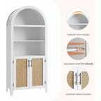 Bibliothèque arquée avec portes - Étagère de présentation ouverte à 5 niveaux avec décor en rotin, Armoire de rangement moderne pour bureau, salon, bibliothèque