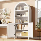 Bibliothèque arquée avec portes - Étagère de présentation ouverte à 5 niveaux avec décor en rotin, Armoire de rangement moderne pour bureau, salon, bibliothèque