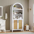 Bibliothèque arquée avec portes - Étagère de présentation ouverte à 5 niveaux avec décor en rotin, Armoire de rangement moderne pour bureau, salon, bibliothèque