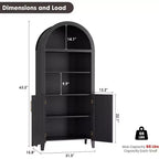 Bibliothèque arquée avec portes - Étagère de présentation ouverte à 5 niveaux avec décor en rotin, Armoire de rangement moderne pour bureau, salon, bibliothèque