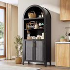 Bibliothèque arquée avec portes - Étagère de présentation ouverte à 5 niveaux avec décor en rotin, Armoire de rangement moderne pour bureau, salon, bibliothèque