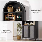 Bibliothèque arquée avec portes - Étagère de présentation ouverte à 5 niveaux avec décor en rotin, Armoire de rangement moderne pour bureau, salon, bibliothèque
