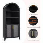 Bibliothèque arquée avec portes - Étagère de présentation ouverte à 5 niveaux avec décor en rotin, Armoire de rangement moderne pour bureau, salon, bibliothèque