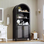 Bibliothèque arquée avec portes - Étagère de présentation ouverte à 5 niveaux avec décor en rotin, Armoire de rangement moderne pour bureau, salon, bibliothèque