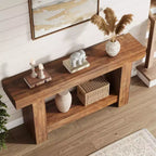 Table console longue à 2 niveaux, table d'appoint de style ferme derrière le canapé pour l'entrée, le couloir, le salon