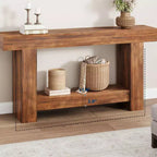 Table console longue à 2 niveaux, table d'appoint de style ferme derrière le canapé pour l'entrée, le couloir, le salon