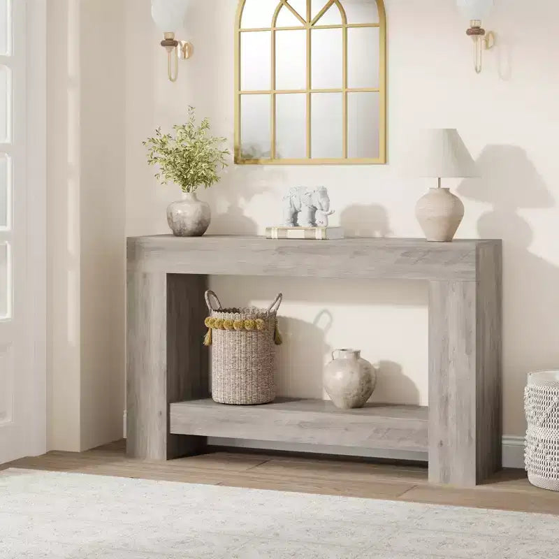 Table console longue à 2 niveaux, table d'appoint de style ferme derrière le canapé pour l'entrée, le couloir, le salon