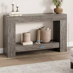 Table console longue à 2 niveaux, table d'appoint de style ferme derrière le canapé pour l'entrée, le couloir, le salon