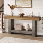 Table console longue à 2 niveaux, table d'appoint de style ferme derrière le canapé pour l'entrée, le couloir, le salon