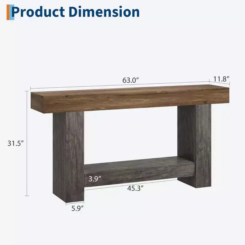Table console longue à 2 niveaux, table d'appoint de style ferme derrière le canapé pour l'entrée, le couloir, le salon