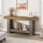 Table console longue à 2 niveaux, table d'appoint de style ferme derrière le canapé pour l'entrée, le couloir, le salon