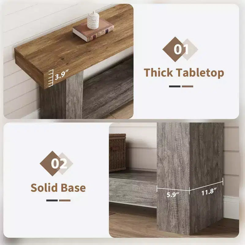 Table console longue à 2 niveaux, table d'appoint de style ferme derrière le canapé pour l'entrée, le couloir, le salon