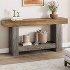 Table console longue à 2 niveaux, table d'appoint de style ferme derrière le canapé pour l'entrée, le couloir, le salon
