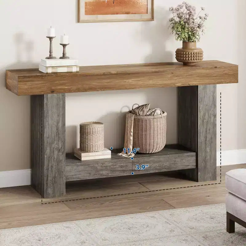 Table console longue à 2 niveaux, table d'appoint de style ferme derrière le canapé pour l'entrée, le couloir, le salon