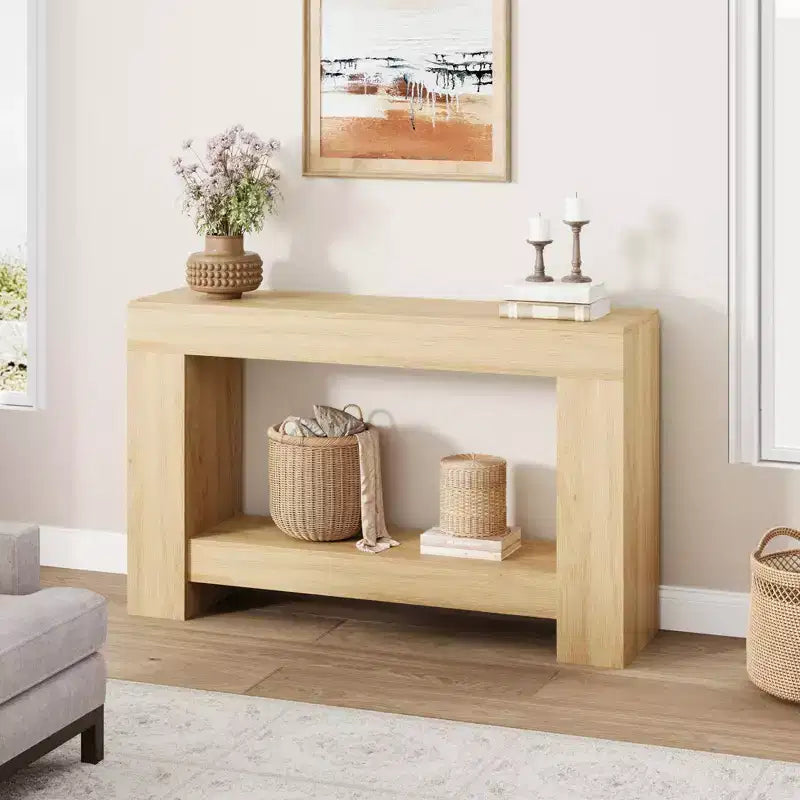Table console longue à 2 niveaux, table d'appoint de style ferme derrière le canapé pour l'entrée, le couloir, le salon