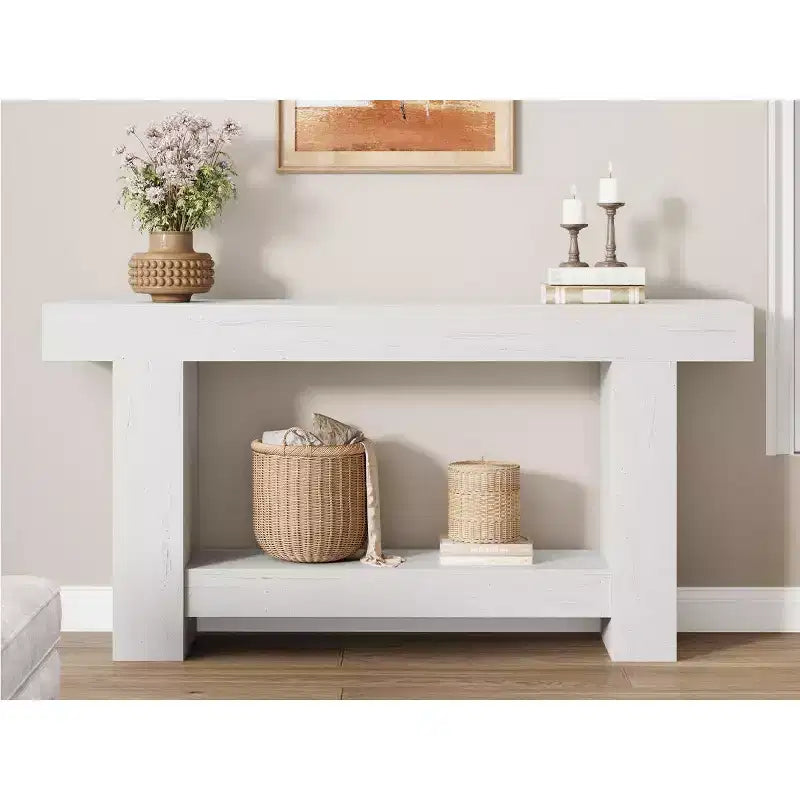 Table console longue à 2 niveaux, table d'appoint de style ferme derrière le canapé pour l'entrée, le couloir, le salon