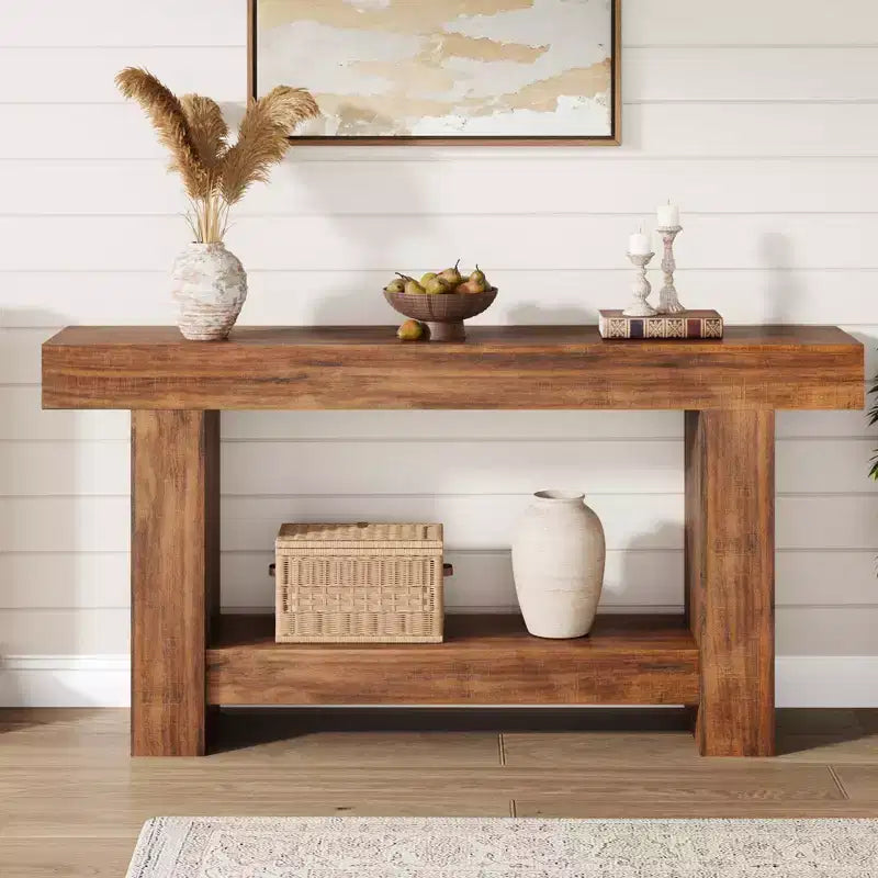 Table console longue à 2 niveaux, table d'appoint de style ferme derrière le canapé pour l'entrée, le couloir, le salon