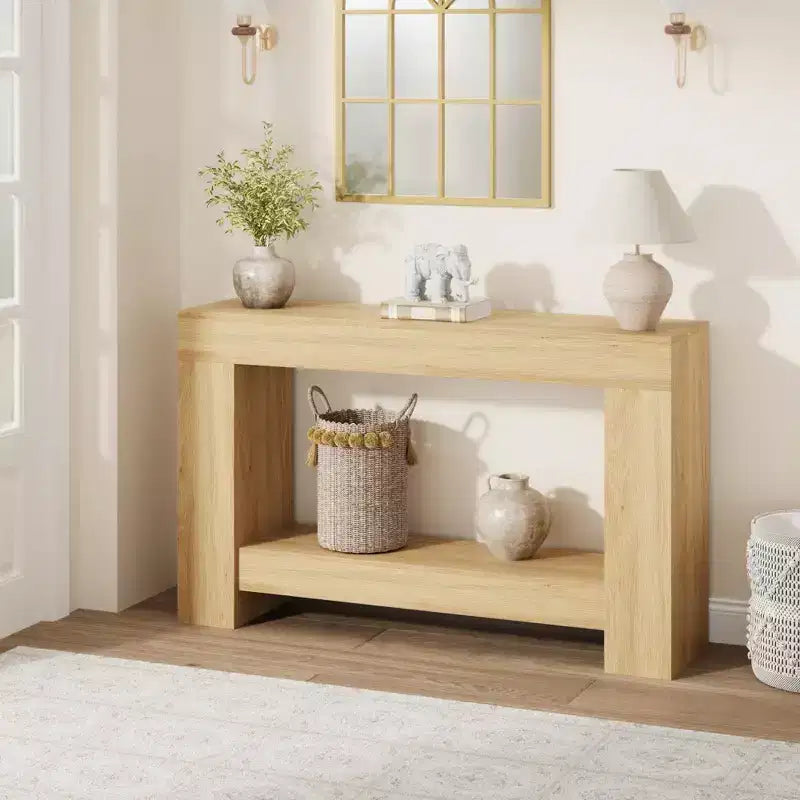 Table console longue à 2 niveaux, table d'appoint de style ferme derrière le canapé pour l'entrée, le couloir, le salon