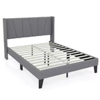 Costway Full Size Upholstered Bed Frame w/ Elastic Pockets Mattress Foundation Gray