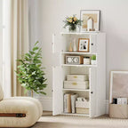 Étagère de 112 cm de hauteur avec portes et étagère réglable – Armoire de rangement blanche