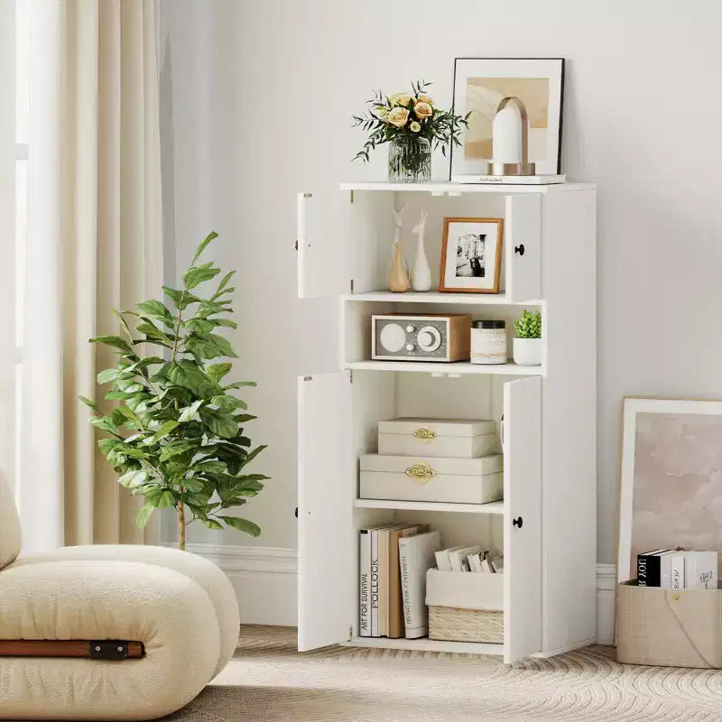 Étagère de 112 cm de hauteur avec portes et étagère réglable – Armoire de rangement blanche