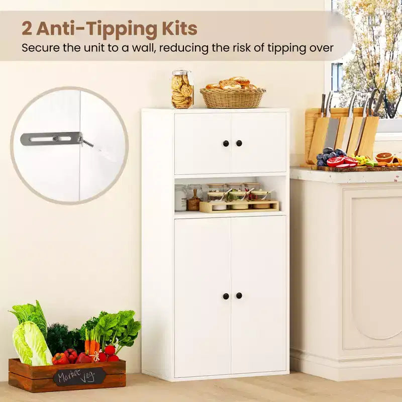 Étagère de 112 cm de hauteur avec portes et étagère réglable – Armoire de rangement blanche