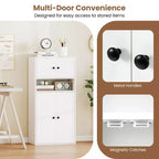 Étagère de 112 cm de hauteur avec portes et étagère réglable – Armoire de rangement blanche