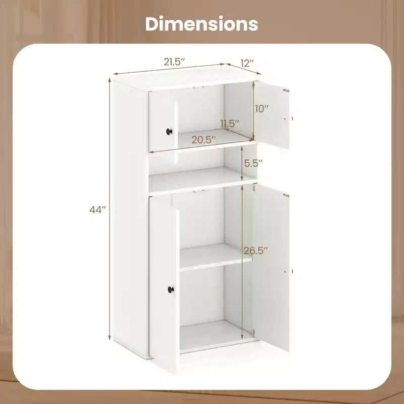 Étagère de 112 cm de hauteur avec portes et étagère réglable – Armoire de rangement blanche