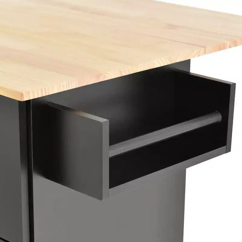 Desserte de cuisine avec plateau en bois et abattant, îlot de cuisine mobile roulant avec rangement et porte-serviettes