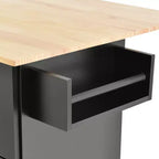 Desserte de cuisine avec plateau en bois et abattant, îlot de cuisine mobile roulant avec rangement et porte-serviettes