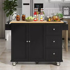 Desserte de cuisine avec plateau en bois et abattant, îlot de cuisine mobile roulant avec rangement et porte-serviettes