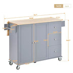 Desserte de cuisine avec plateau en bois et abattant, îlot de cuisine mobile roulant avec rangement et porte-serviettes