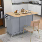 Desserte de cuisine avec plateau en bois et abattant, îlot de cuisine mobile roulant avec rangement et porte-serviettes