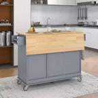 Desserte de cuisine avec plateau en bois et abattant, îlot de cuisine mobile roulant avec rangement et porte-serviettes