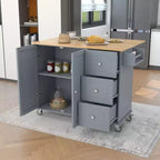 Desserte de cuisine avec plateau en bois et abattant, îlot de cuisine mobile roulant avec rangement et porte-serviettes