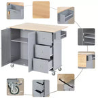 Desserte de cuisine avec plateau en bois et abattant, îlot de cuisine mobile roulant avec rangement et porte-serviettes