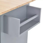 Desserte de cuisine avec plateau en bois et abattant, îlot de cuisine mobile roulant avec rangement et porte-serviettes