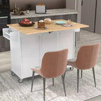 Desserte de cuisine avec plateau en bois et abattant, îlot de cuisine mobile roulant avec rangement et porte-serviettes